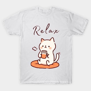 Purrfectly Relaxed Cat with Coffee T-Shirt